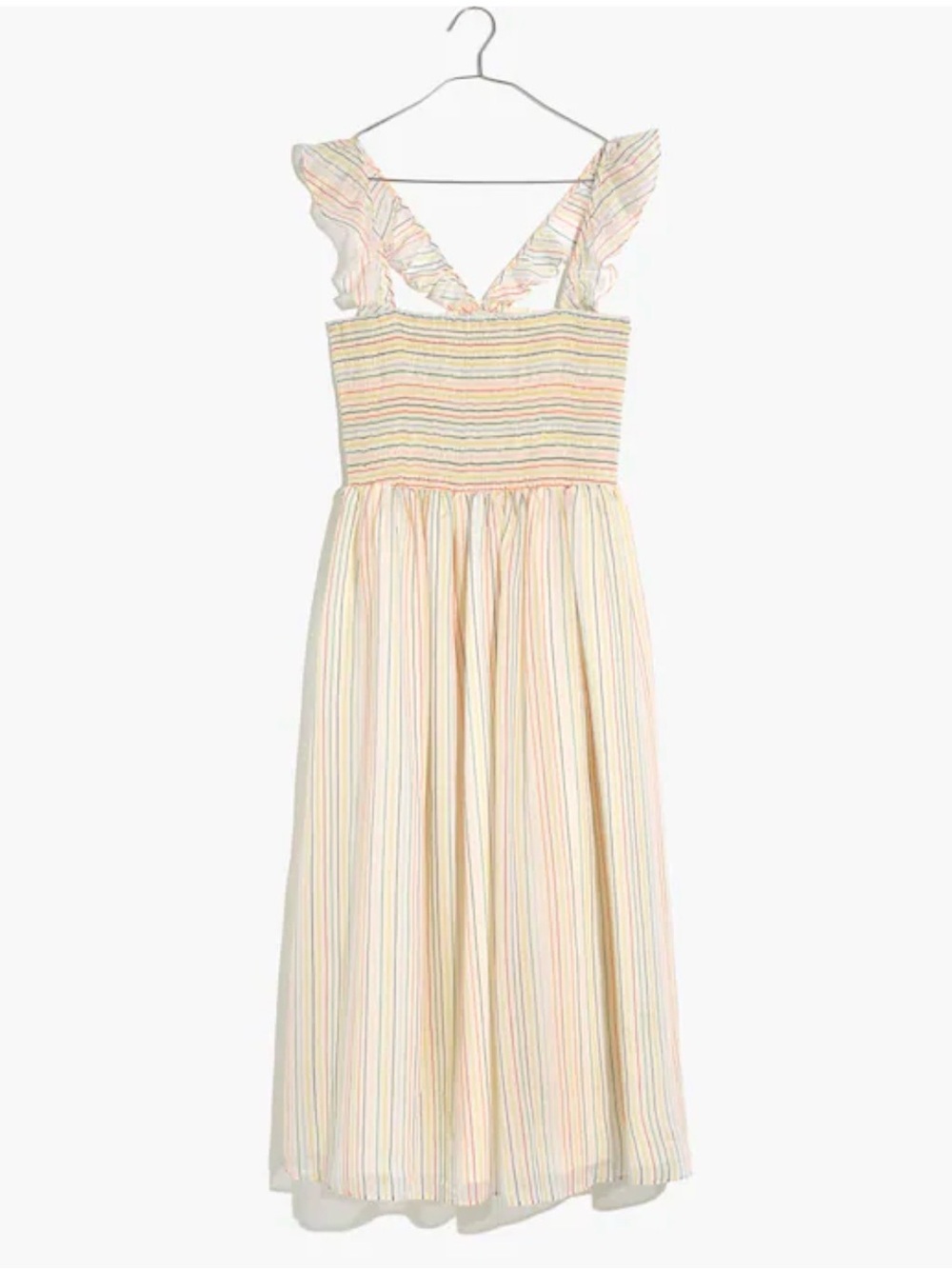 MADEWELL boho Cottagecore Petite Ruffle-Strap Smocked midi sun Dress Rainbow